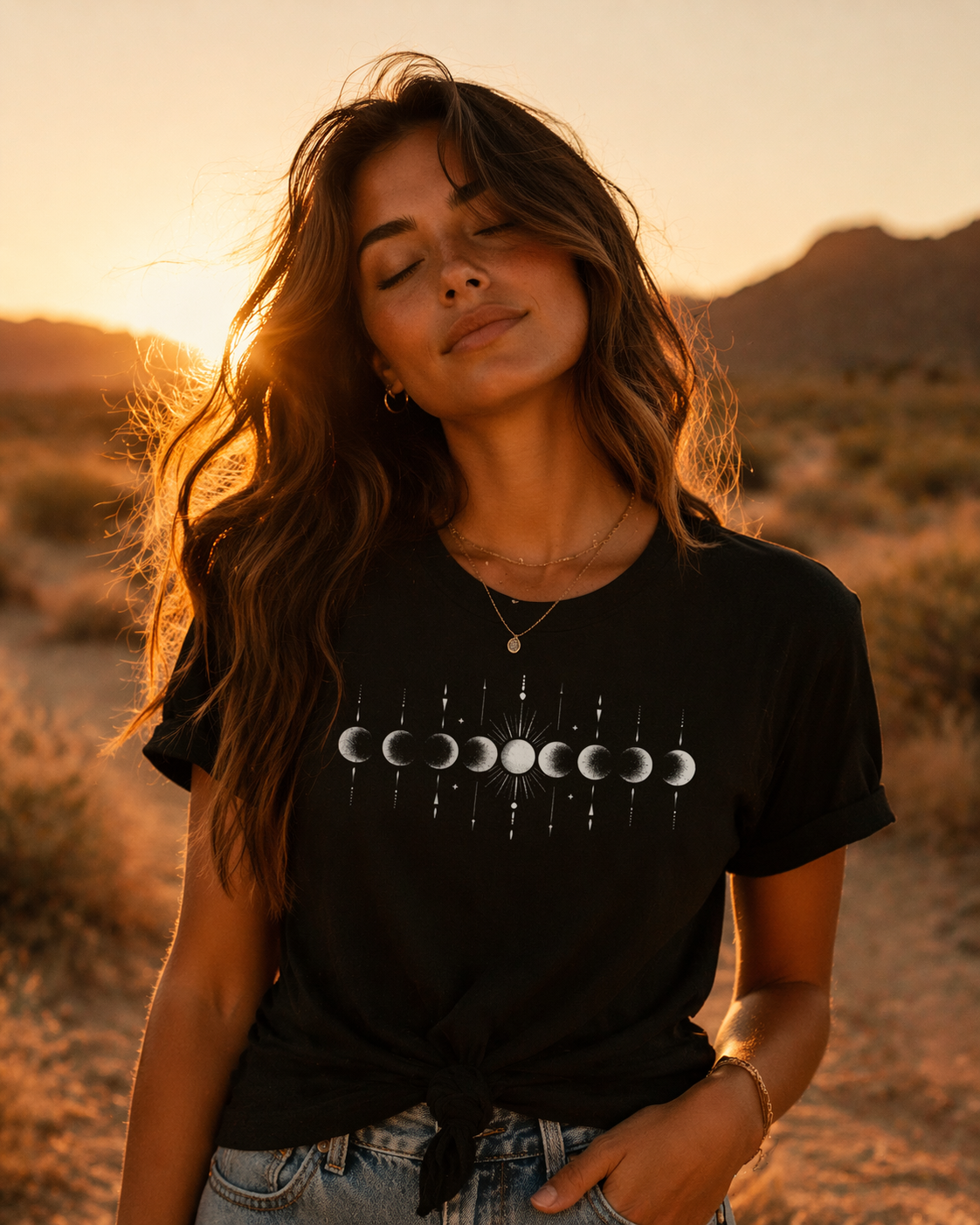 Moon Phase Silver Tee | Celestial Minimalist T-Shirt for Women