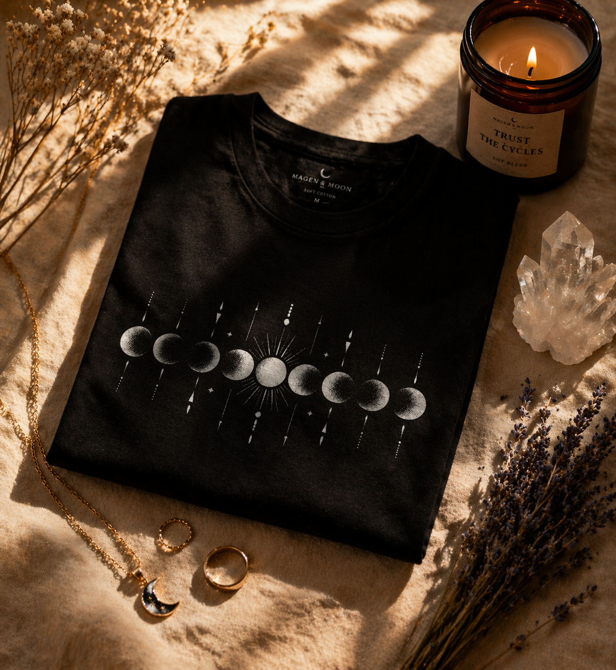 Moon Phase Silver Tee | Celestial Minimalist T-Shirt for Women