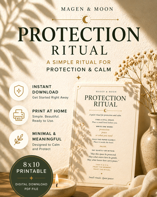 Protection ritual guide with decorative elements on a warm-toned background